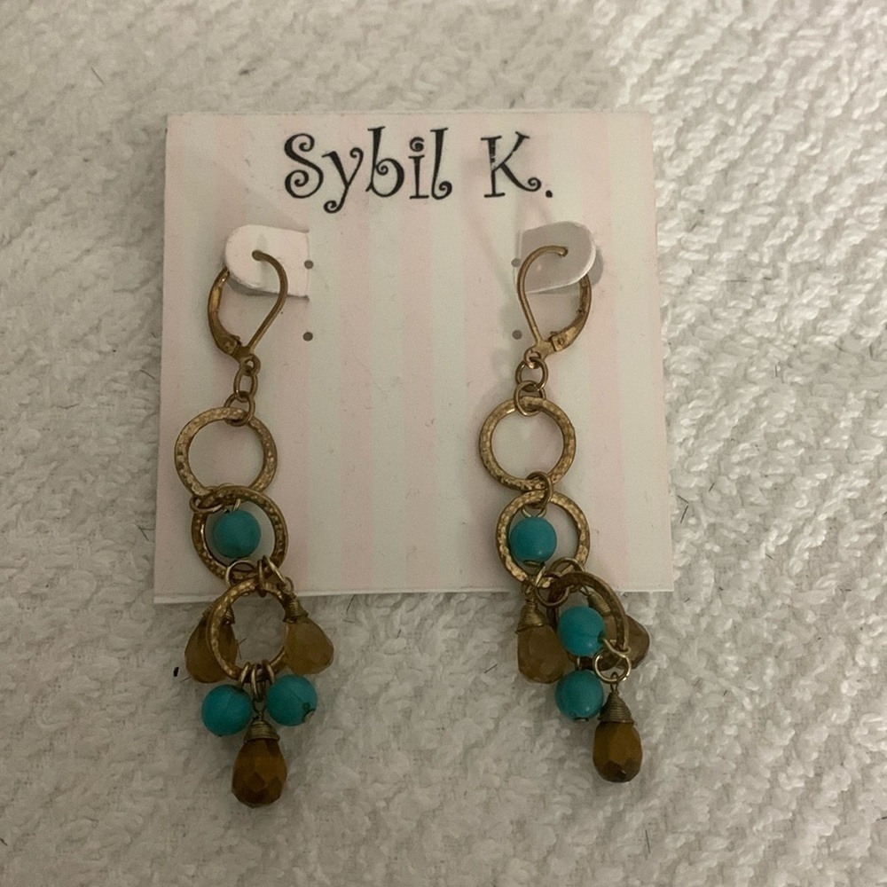 Gold & Turquoise Earrings, Brand New